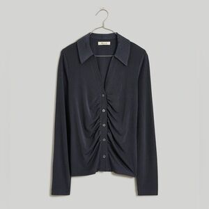 Madewell Metallic Rib Ruched Long-Sleeve Top Gray EUC Women’s Blouse Collarded
